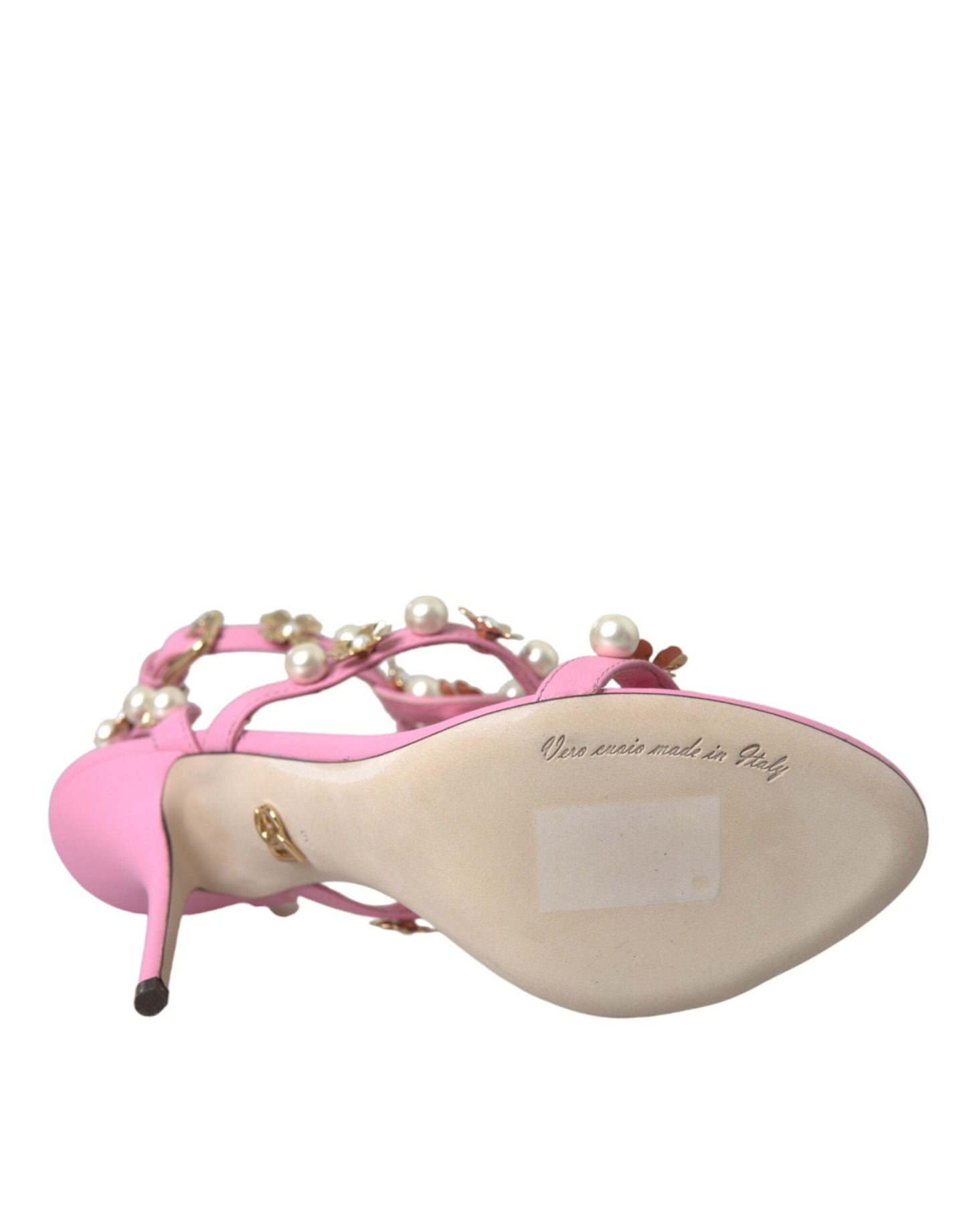 Dolce & Gabbana Pink Leather Embellished Heels Sandals Shoes - EU39/US8.5