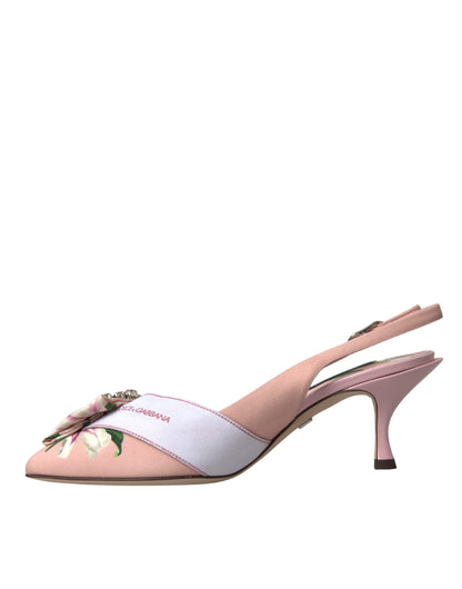 Dolce & Gabbana Pink Lily Crystal Cady Slingback Heel Shoes - EU36.5/US6