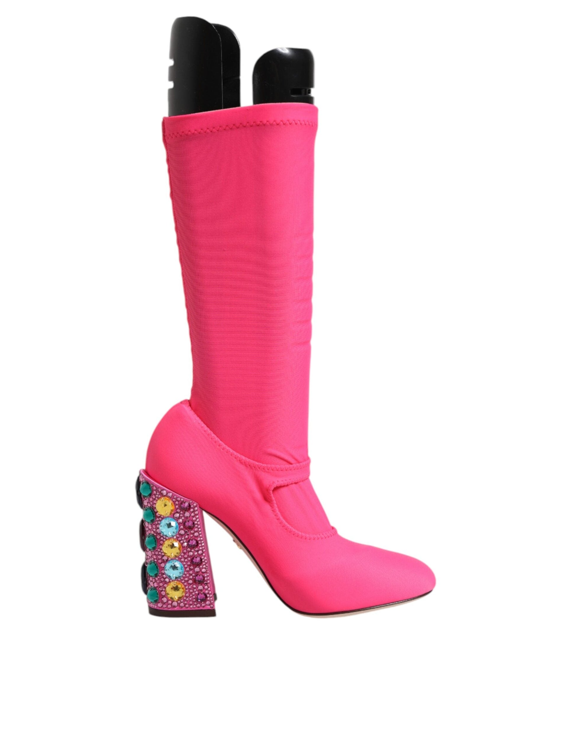 Dolce & Gabbana Pink Nylon Crystal Vally High Boots Shoes - EU35.5/US5.5