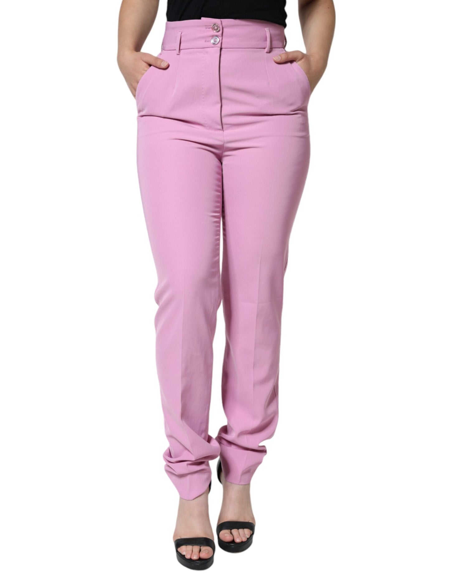 Dolce & Gabbana Pink Polyester High Waist Women Tapered Pants - IT42|M