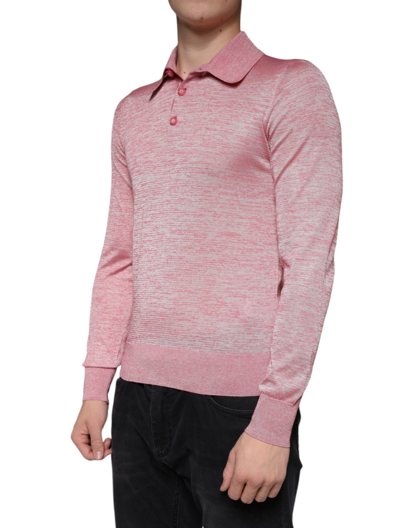 Dolce & Gabbana Pink Polyester Long Sleeve Men Polo T-shirt - IT44 | XS