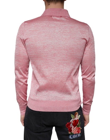 Dolce & Gabbana Pink Polyester Long Sleeve Men Polo T-shirt - IT44 | XS