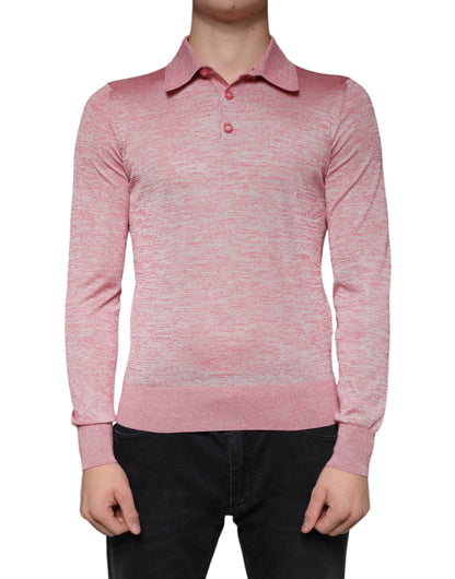 Dolce & Gabbana Pink Polyester Long Sleeve Men Polo T-shirt - IT44 | XS