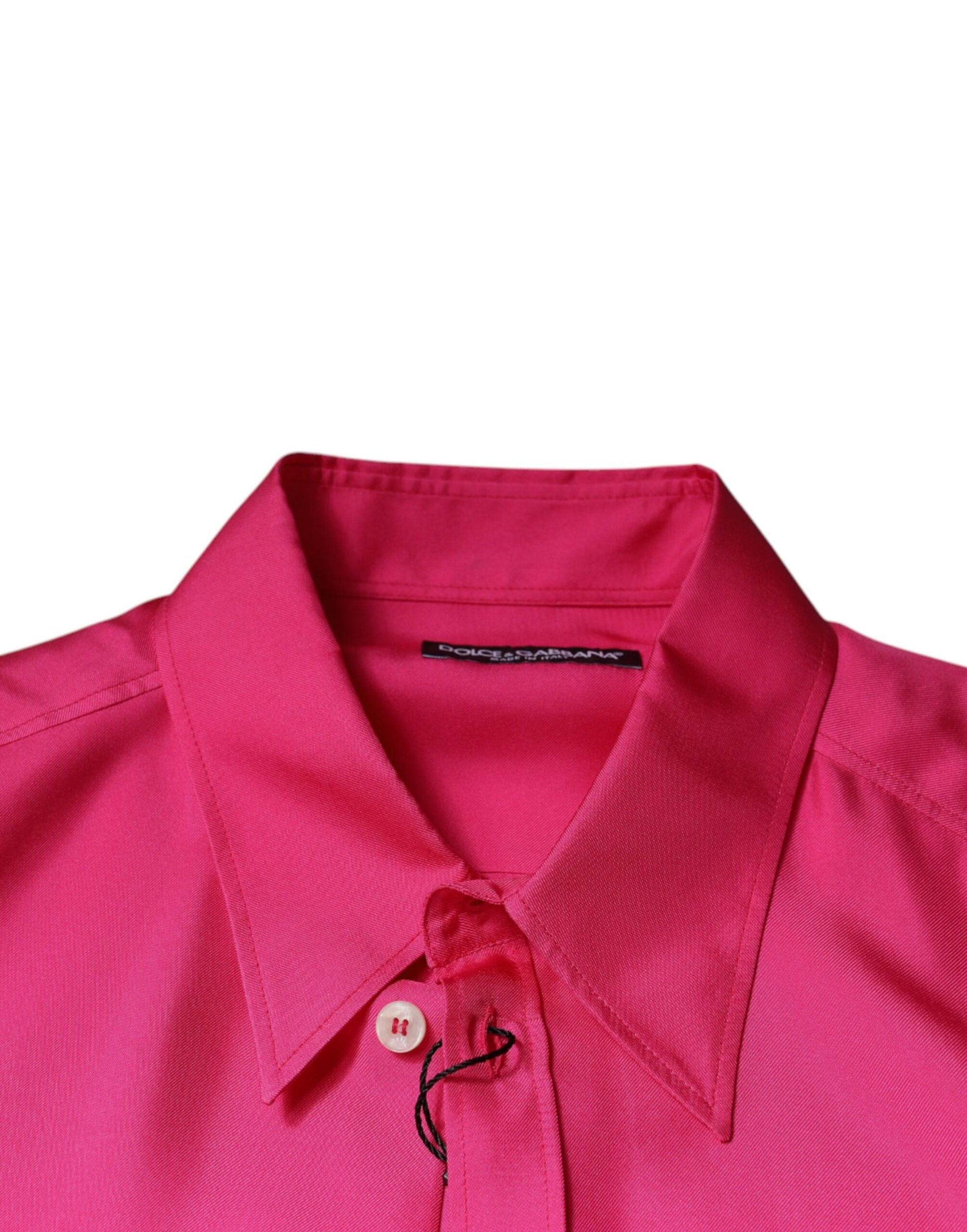 Dolce & Gabbana Pink Silk Collared Button Down Men Shirt - IT43 | 2XL