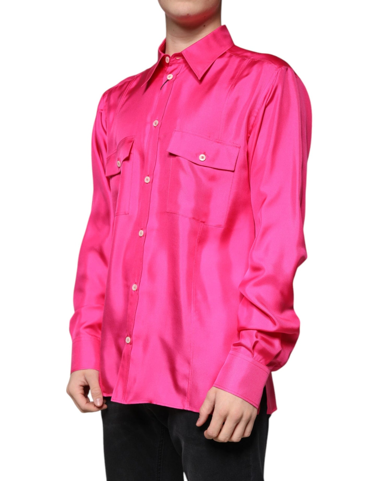 Dolce & Gabbana Pink Silk Collared Button Down Men Shirt - IT43 | 2XL