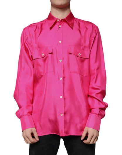 Dolce & Gabbana Pink Silk Collared Button Down Men Shirt - IT43 | 2XL