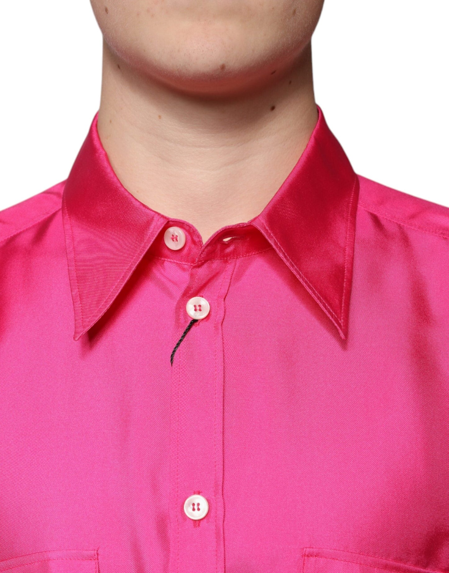 Dolce & Gabbana Pink Silk Collared Button Down Men Shirt - IT43 | 2XL