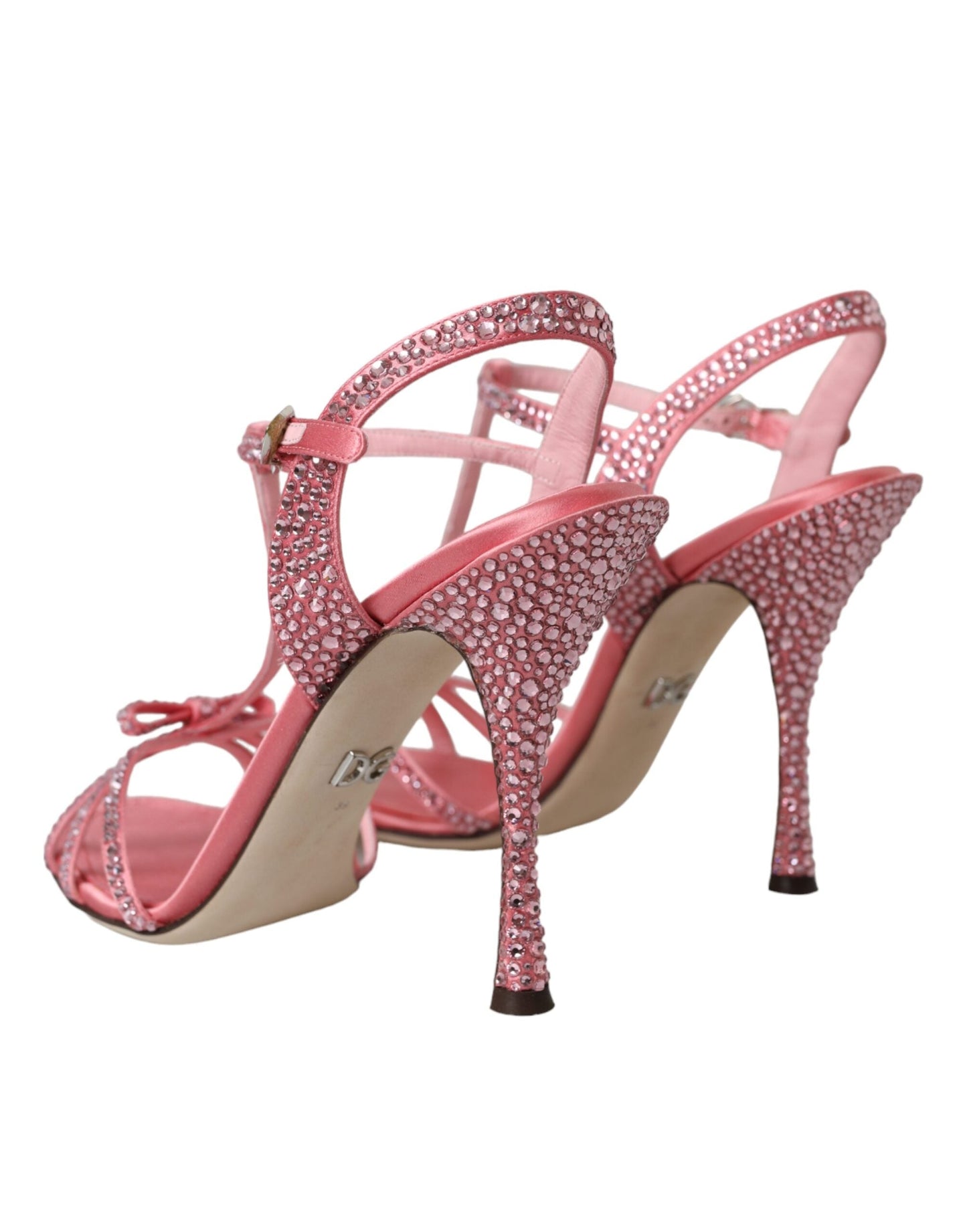 Dolce & Gabbana Pink Strass Ankle Strap Heels Sandals Shoes - EU39/US8.5