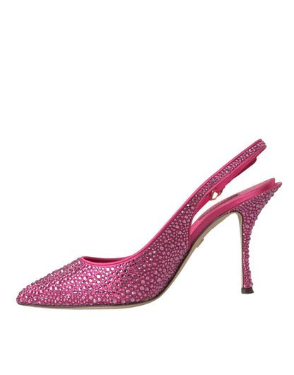 Dolce & Gabbana Pink Strass Crystal Heels Slingbacks Shoes - EU39/US8.5