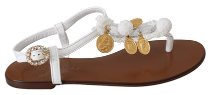 Dolce & Gabbana Pom Pom Flip Flop Ankle Strap Flats - EU35/US4.5