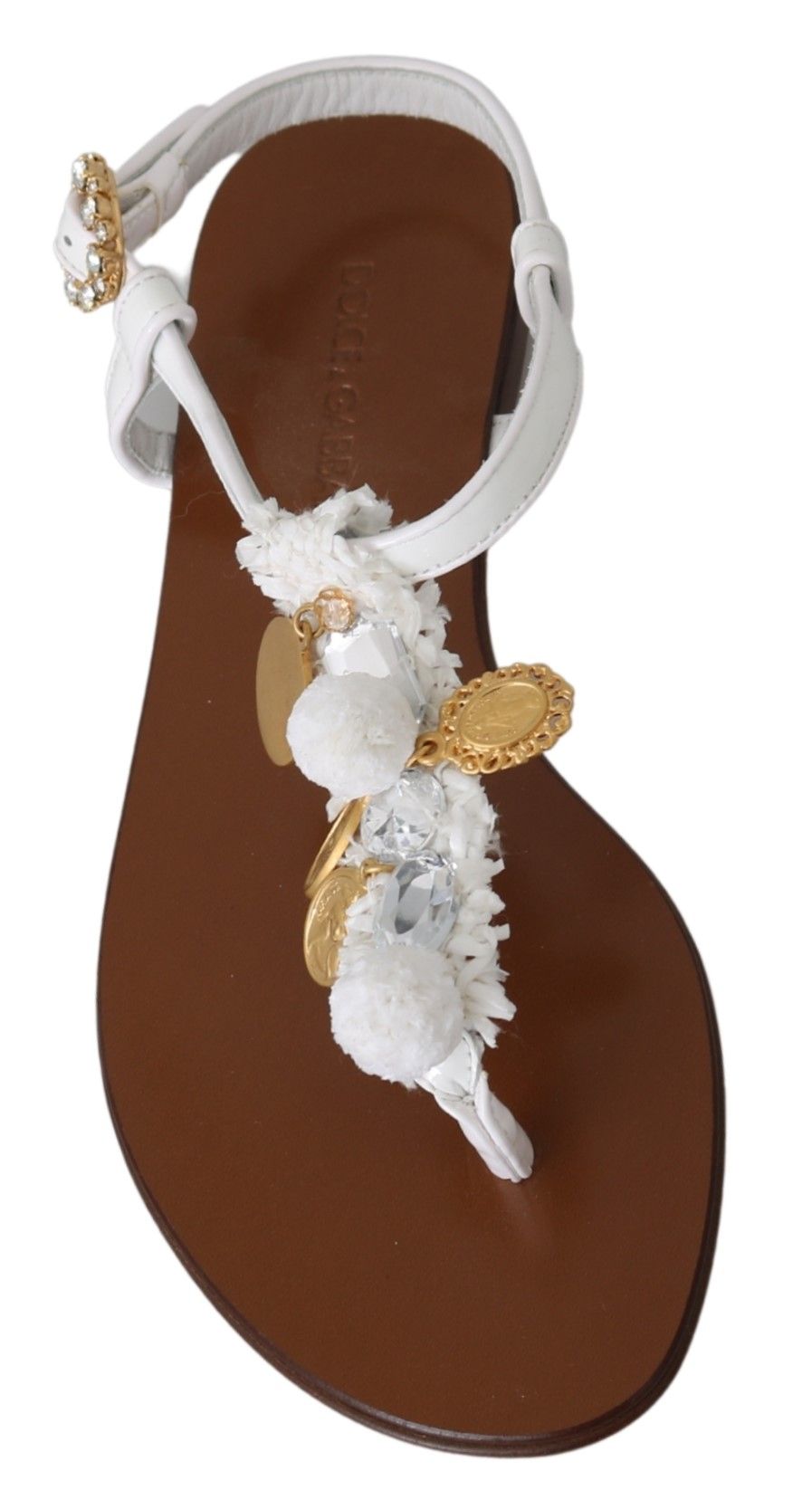 Dolce & Gabbana Pom Pom Flip Flop Ankle Strap Flats - EU35/US4.5