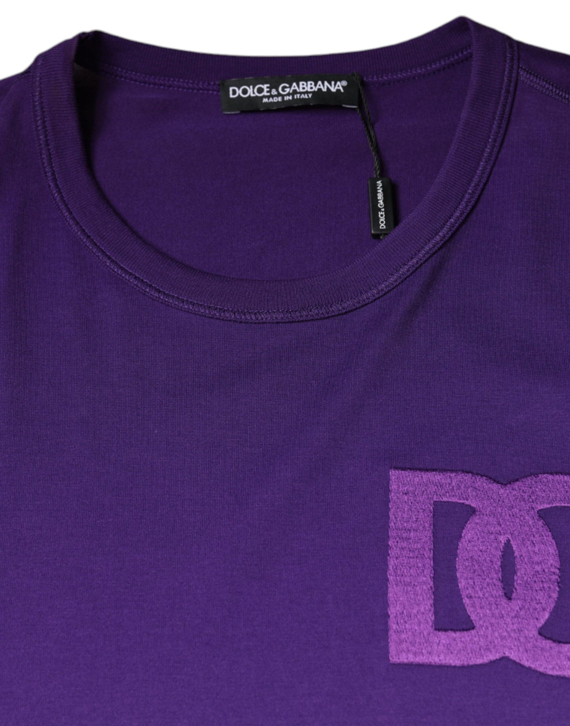 Dolce & Gabbana Purple DG Logo Cotton Crew Neck T-shirt - IT52 | XL