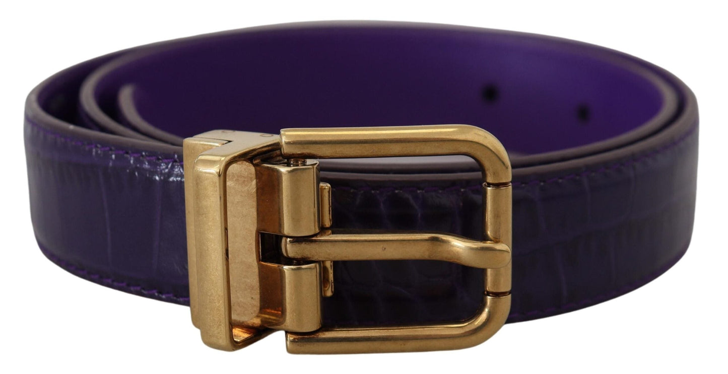 Dolce & Gabbana Purple Exotic Leather Gold Metal Buckle Belt - 70 cm / 28 Inches