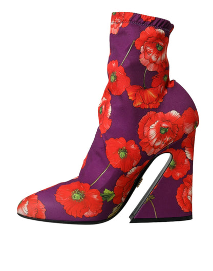 Dolce & Gabbana Purple Floral Jersey Stretch Boots Shoes - EU39/US8.5