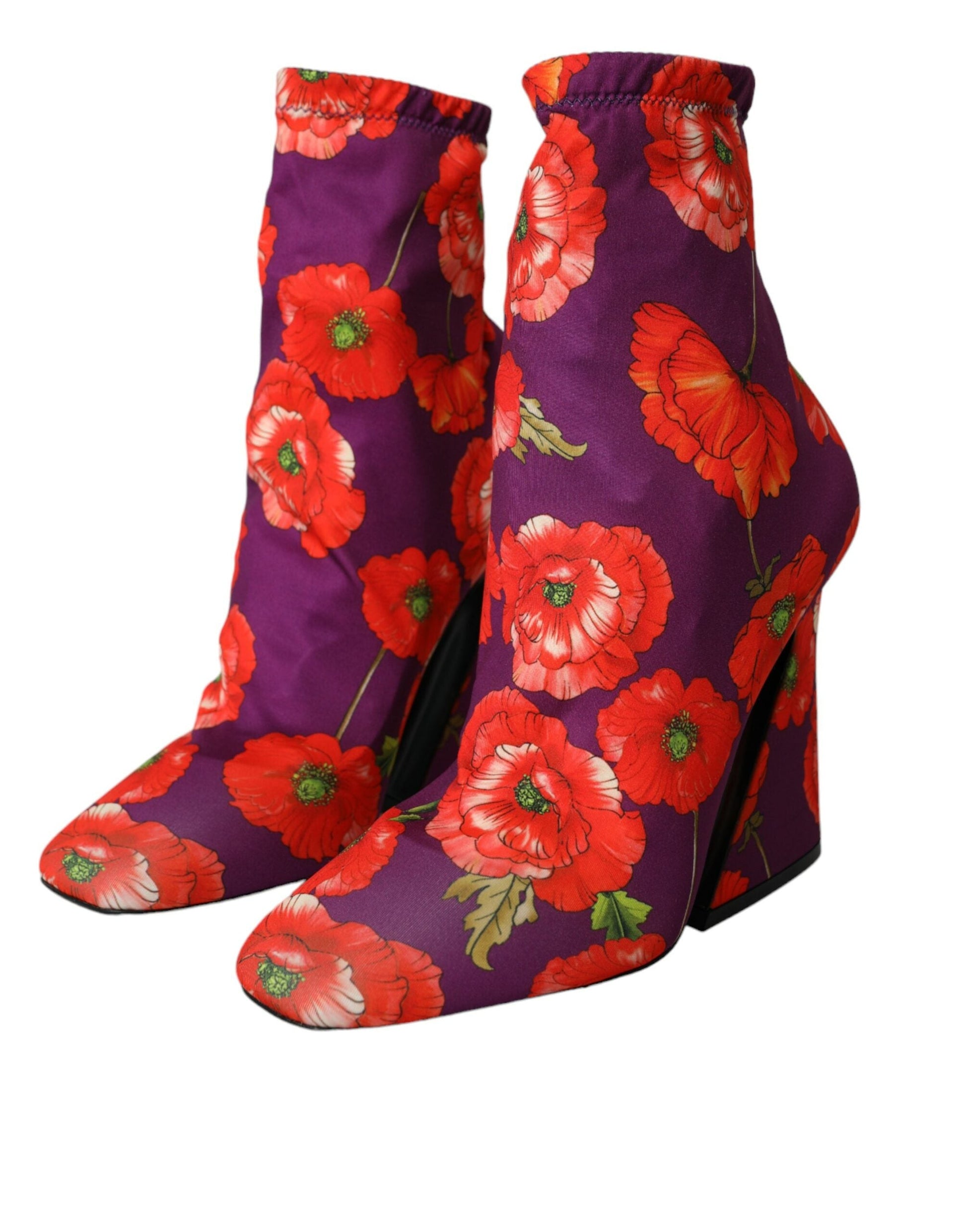 Dolce & Gabbana Purple Floral Jersey Stretch Boots Shoes - EU39/US8.5