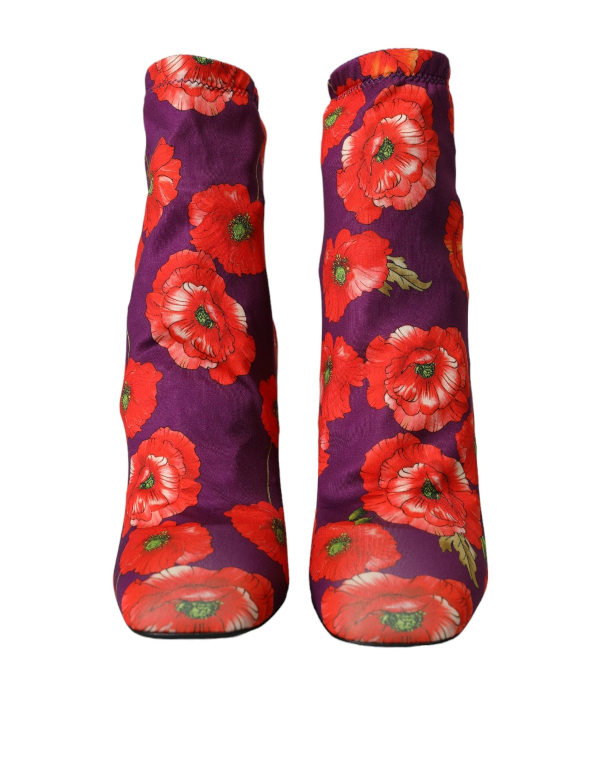 Dolce & Gabbana Purple Floral Jersey Stretch Boots Shoes - EU39/US8.5