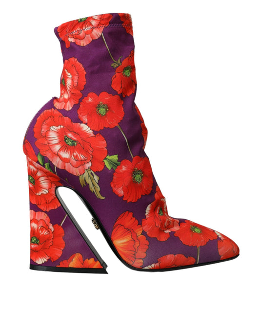 Dolce & Gabbana Purple Floral Jersey Stretch Boots Shoes - EU39/US8.5