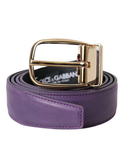 Dolce & Gabbana Purple Leather Gold Metal Buckle Belt Men - 95 cm / 38 Inches