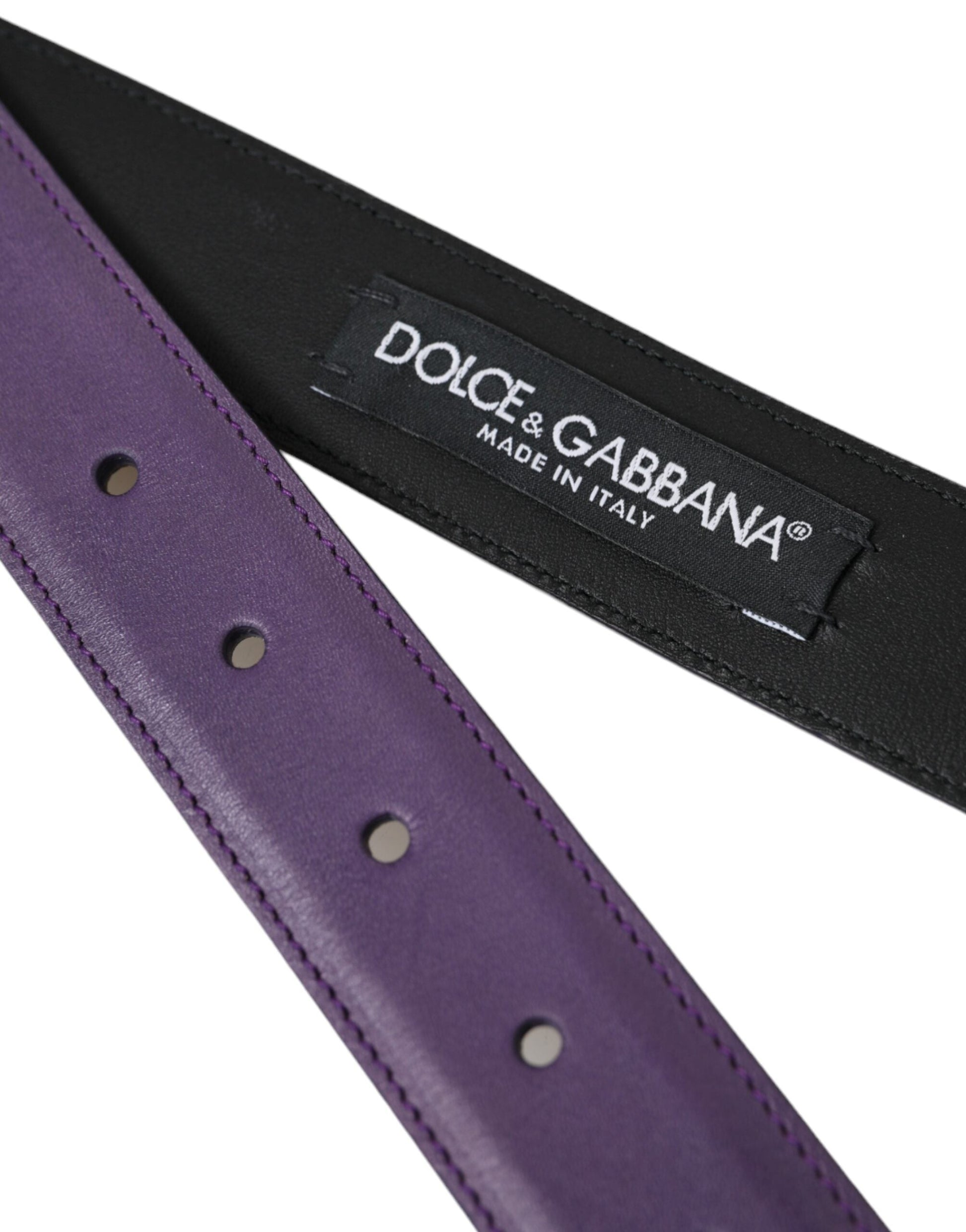 Dolce & Gabbana Purple Leather Gold Metal Buckle Belt Men - 95 cm / 38 Inches