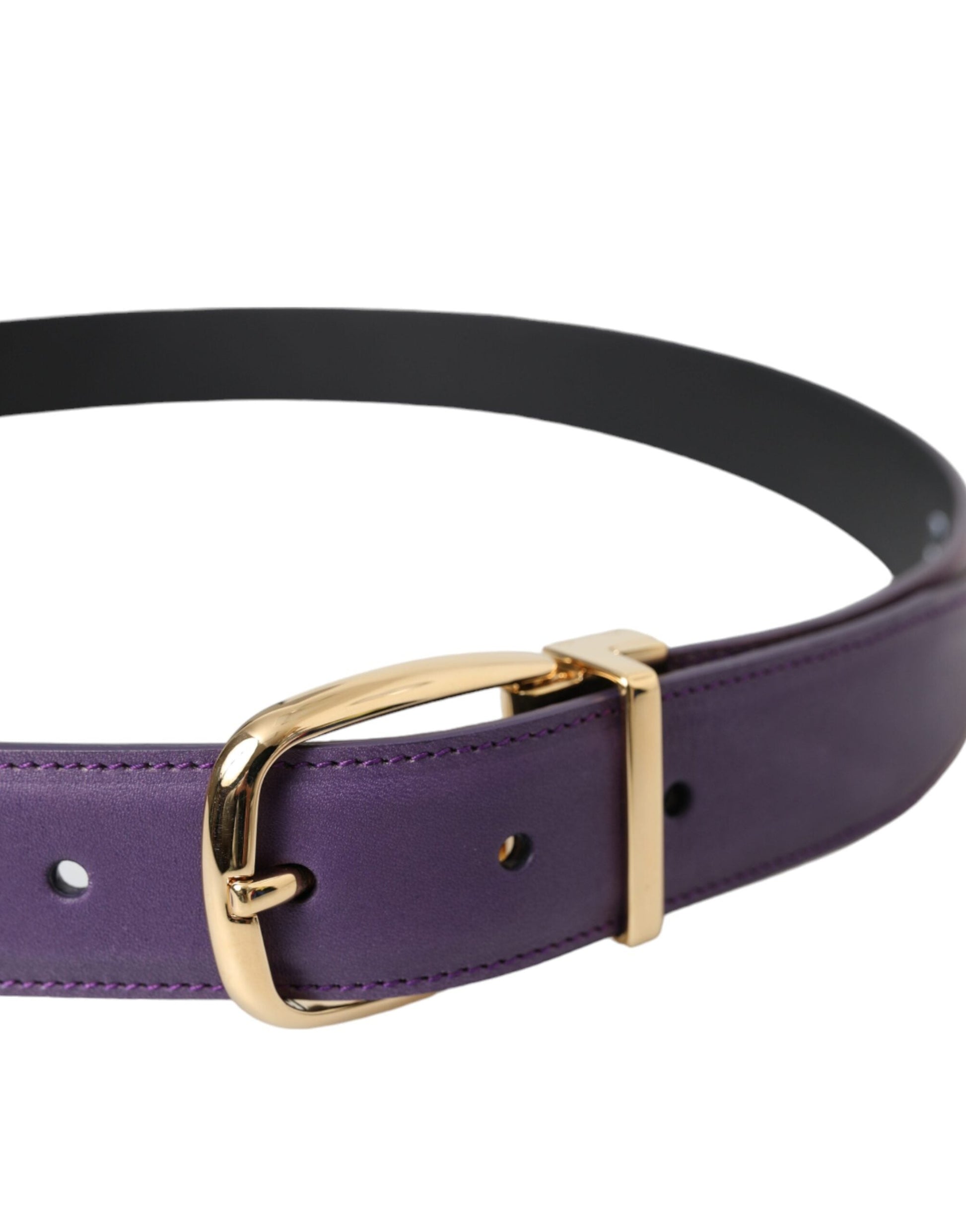 Dolce & Gabbana Purple Leather Gold Metal Buckle Belt Men - 95 cm / 38 Inches