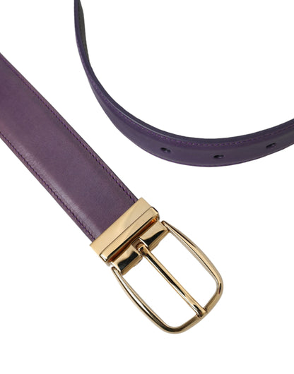 Dolce & Gabbana Purple Leather Gold Metal Buckle Belt Men - 95 cm / 38 Inches