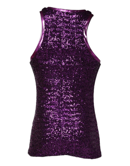 Dolce & Gabbana Purple Sequin Round Neck Sleeveless T-shirt - IT48 | M