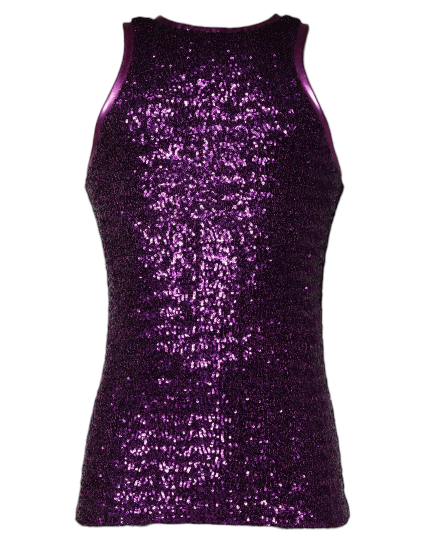 Dolce & Gabbana Purple Sequin Round Neck Sleeveless T-shirt - IT48 | M