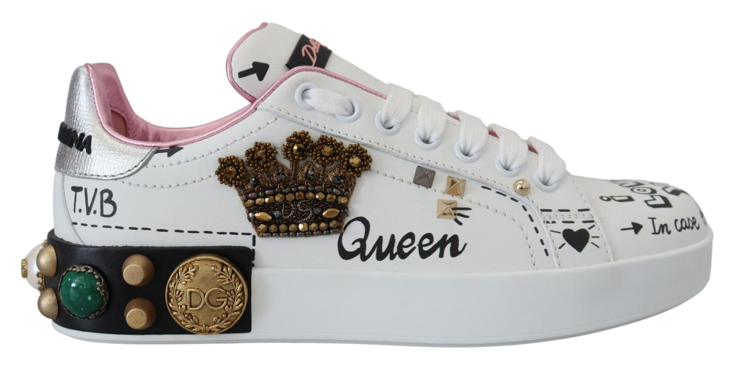 Dolce & Gabbana Queen Crown Chic Leather Sneakers - EU34/US3.5