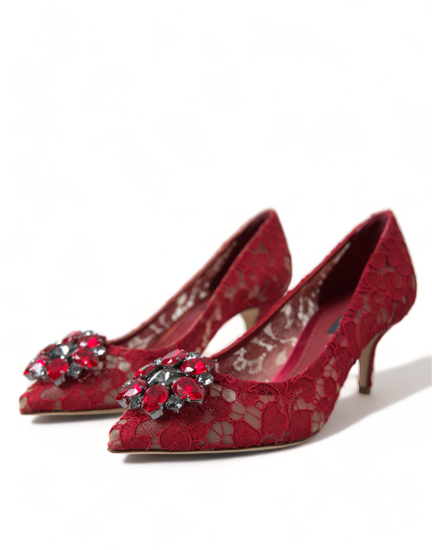 Dolce & Gabbana Radiant Red Lace Heels with Crystals - EU36/US5.5