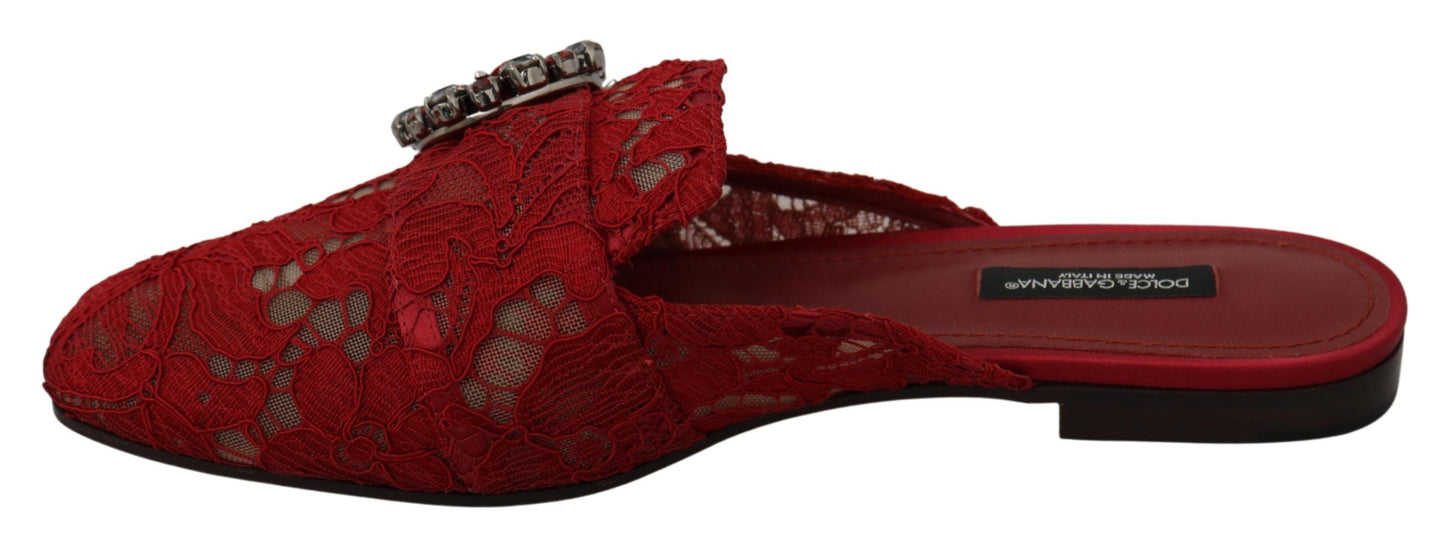 Dolce & Gabbana Radiant Red Slide Flats with Crystal Embellishments - EU35/US4.5