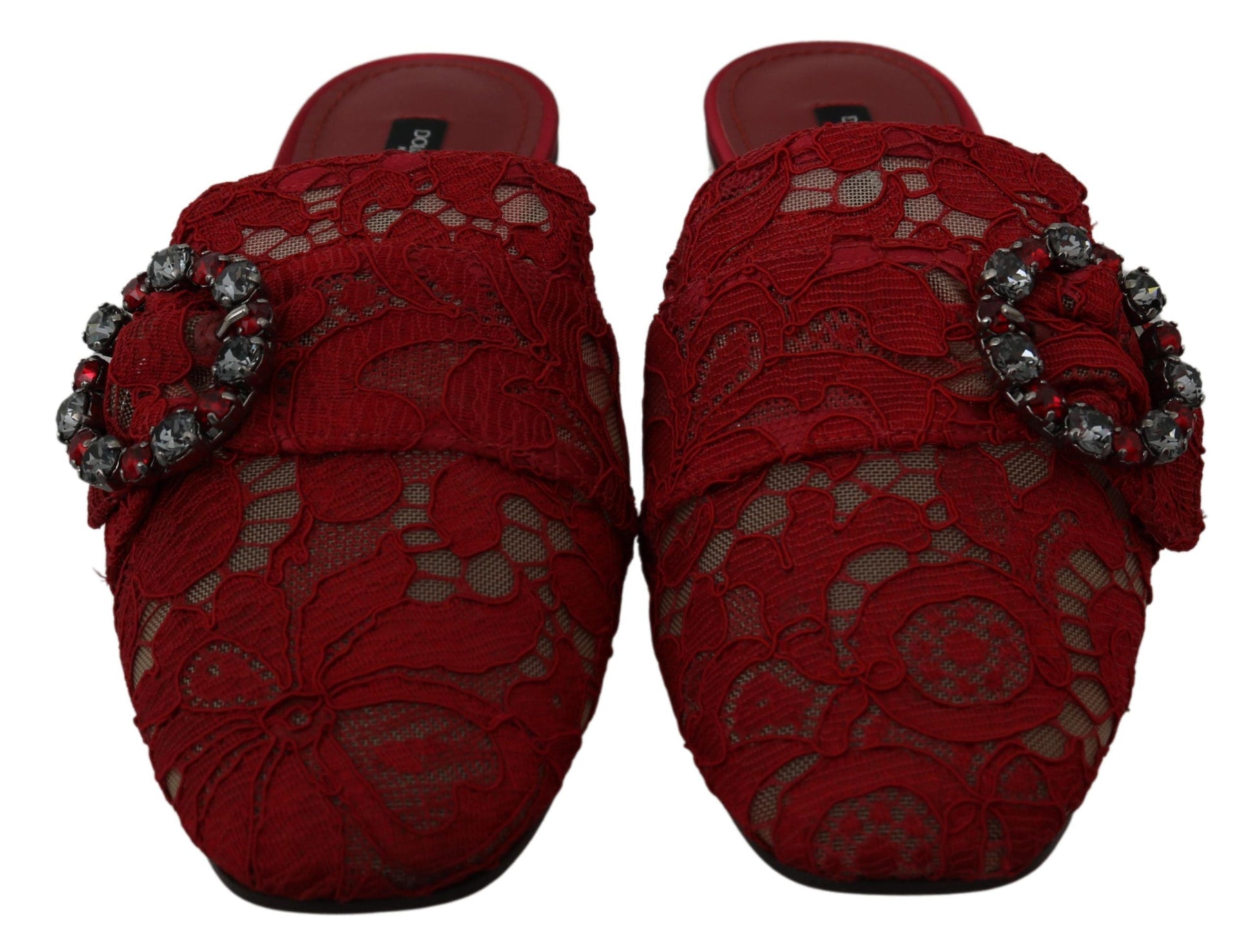 Dolce & Gabbana Radiant Red Slide Flats with Crystal Embellishments - EU35/US4.5