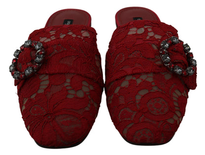 Dolce & Gabbana Radiant Red Slide Flats with Crystal Embellishments - EU35/US4.5