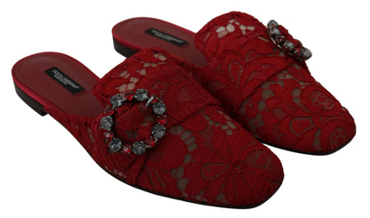 Dolce & Gabbana Radiant Red Slide Flats with Crystal Embellishments - EU35/US4.5