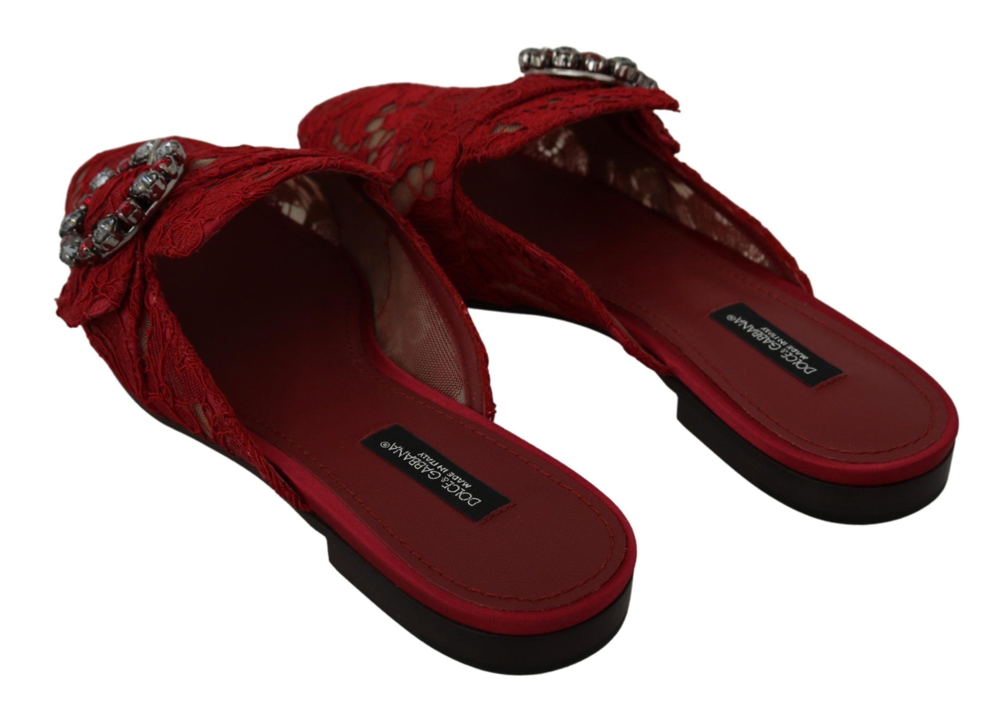 Dolce & Gabbana Radiant Red Slide Flats with Crystal Embellishments - EU35/US4.5