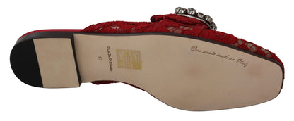 Dolce & Gabbana Radiant Red Slide Flats with Crystal Embellishments - EU35/US4.5