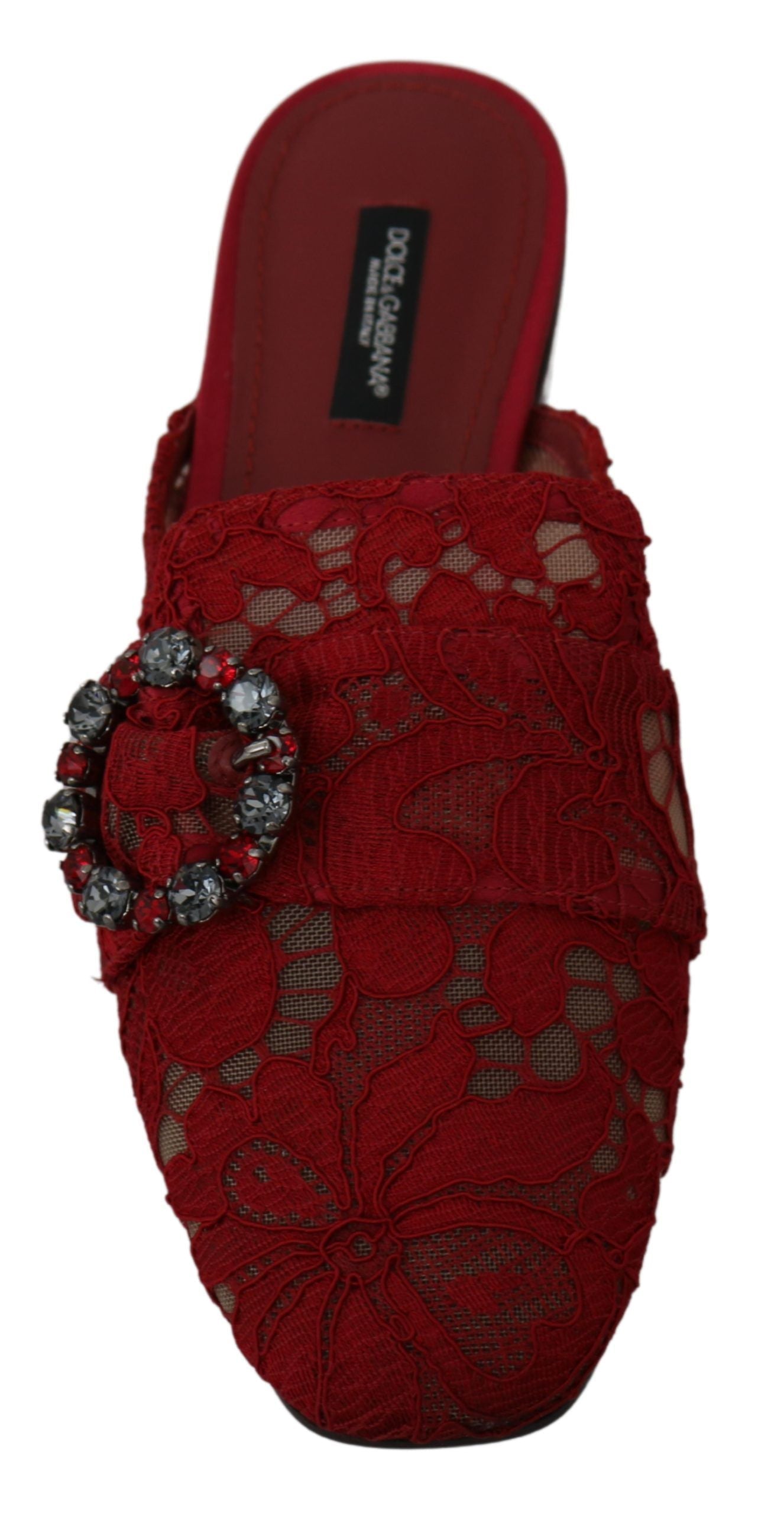 Dolce & Gabbana Radiant Red Slide Flats with Crystal Embellishments - EU35/US4.5