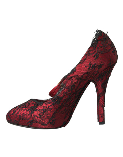 Dolce & Gabbana Red Black Floral Lace Mary Jane Pumps Shoes - EU39/US8.5