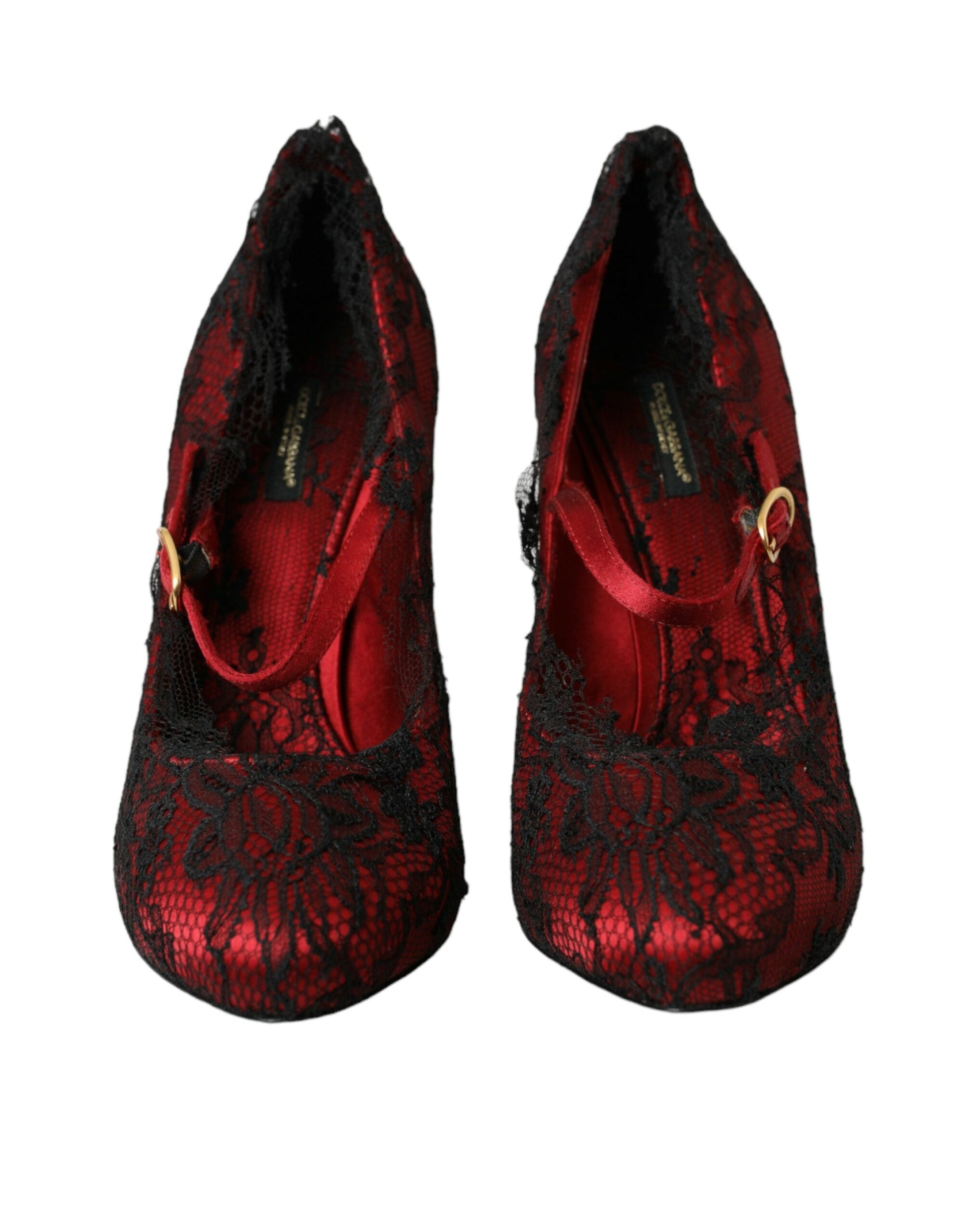 Dolce & Gabbana Red Black Floral Lace Mary Jane Pumps Shoes - EU39/US8.5