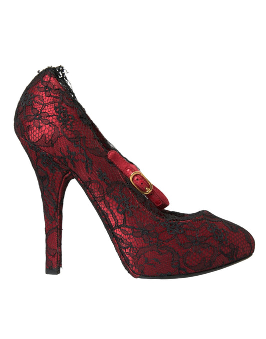 Dolce & Gabbana Red Black Floral Lace Mary Jane Pumps Shoes - EU39/US8.5