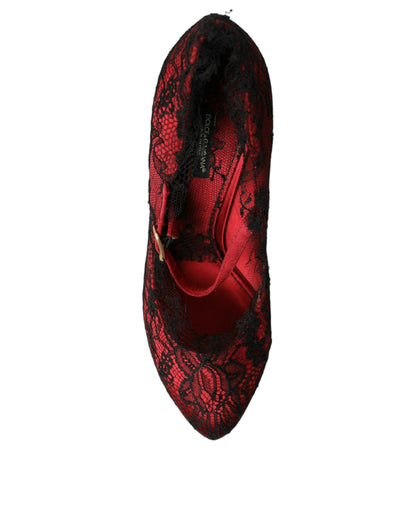 Dolce & Gabbana Red Black Floral Lace Mary Jane Pumps Shoes - EU39/US8.5