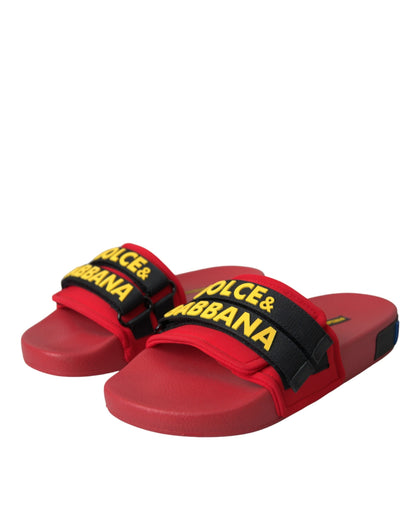 Dolce & Gabbana Red Black Logo Beachwear Flats Sandals Shoes - EU36/US5.5