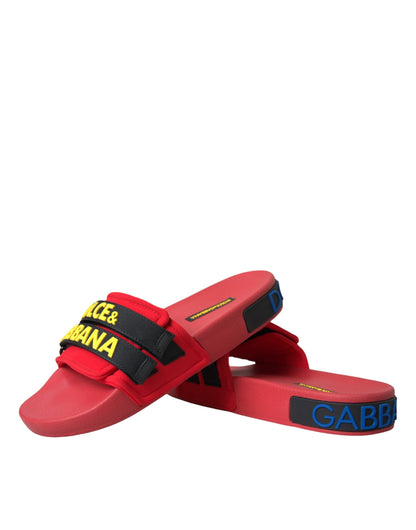 Dolce & Gabbana Red Black Logo Beachwear Flats Sandals Shoes - EU36/US5.5