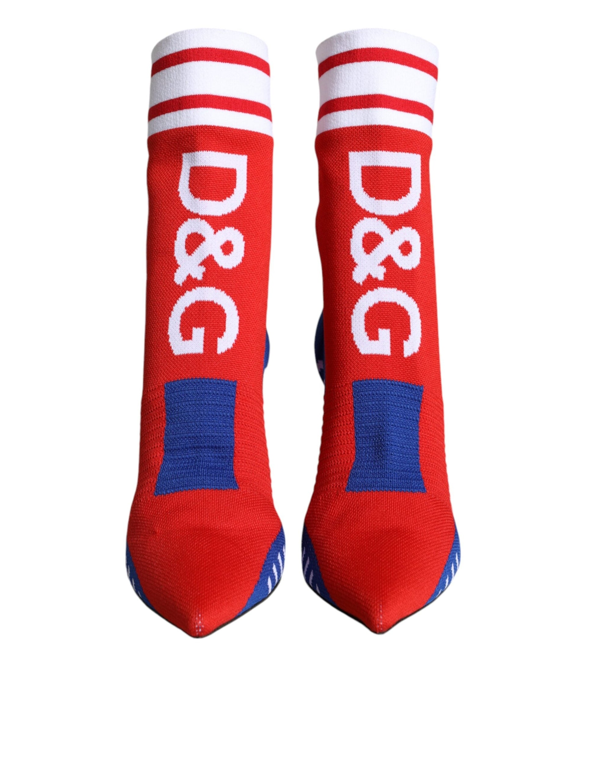 Dolce & Gabbana Red Blue Stretch Sock Style Ankle Boots Logo Shoes - EU37.5/US7.5