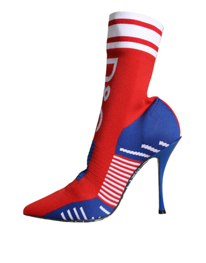 Dolce & Gabbana Red Blue Stretch Sock Style Ankle Boots Logo Shoes - EU37.5/US7.5