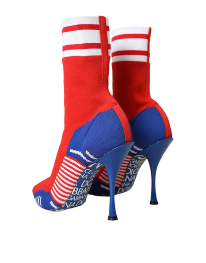 Dolce & Gabbana Red Blue Stretch Sock Style Ankle Boots Logo Shoes - EU36.5/US6