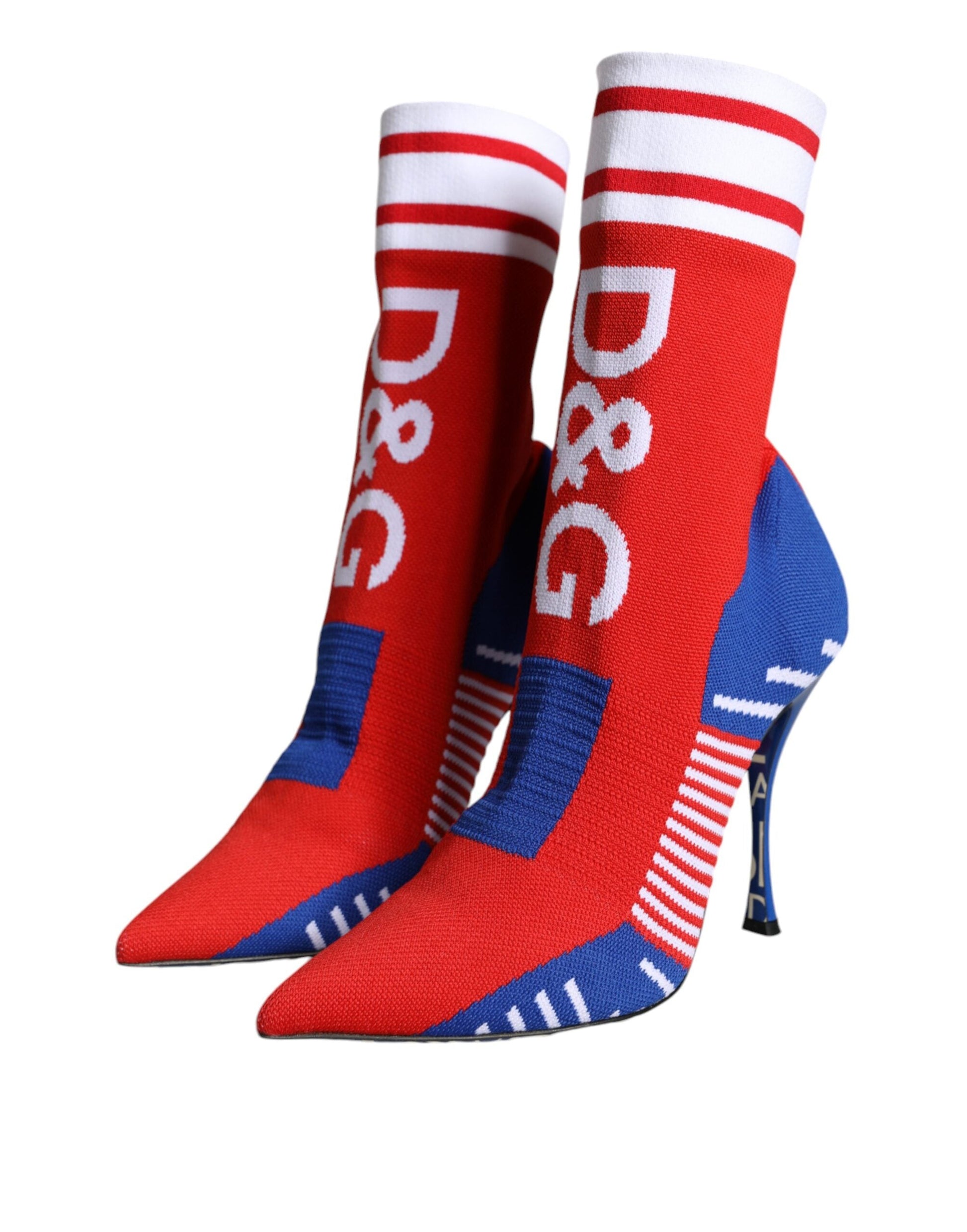 Dolce & Gabbana Red Blue Stretch Sock Style Ankle Boots Logo Shoes - EU37.5/US7.5