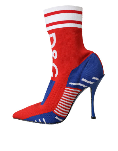 Dolce & Gabbana Red Blue Stretch Sock Style Short Boots Logo Shoes - EU37/US6.5