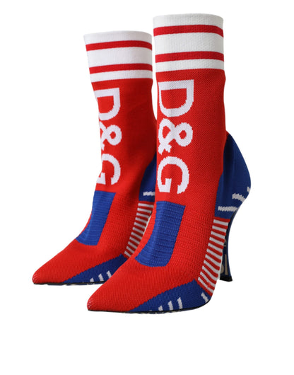 Dolce & Gabbana Red Blue Stretch Sock Style Short Boots Logo Shoes - EU37/US6.5