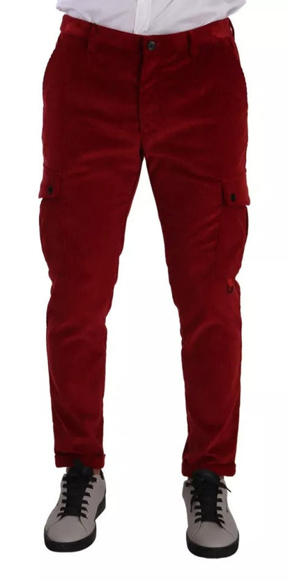 Dolce & Gabbana Red Corduroy Cotton Cargo Skinny Pants - IT48 | M