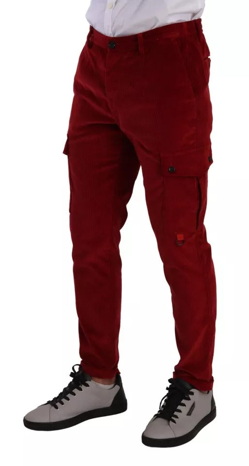 Dolce & Gabbana Red Corduroy Cotton Cargo Skinny Pants - IT48 | M